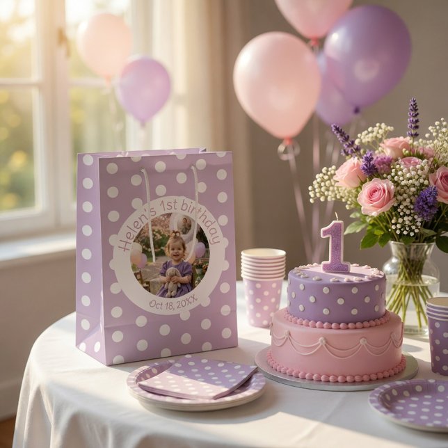 Custom Birthday Photo & Purple Polka Dot (Skapare uppladdad)