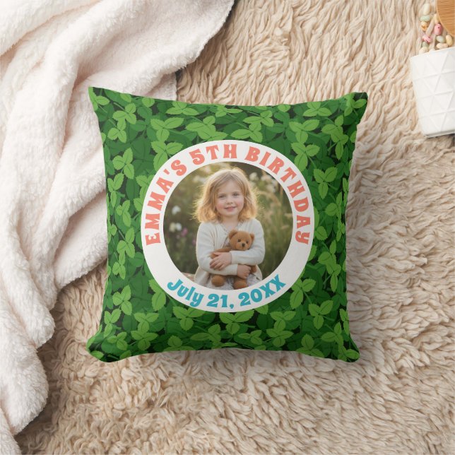 Custom Birthday Pillow with Photo Strawberry Leave Kudde (Filt)