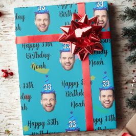 Custom Birthday Wrapping Paper, Blue Presentpapper