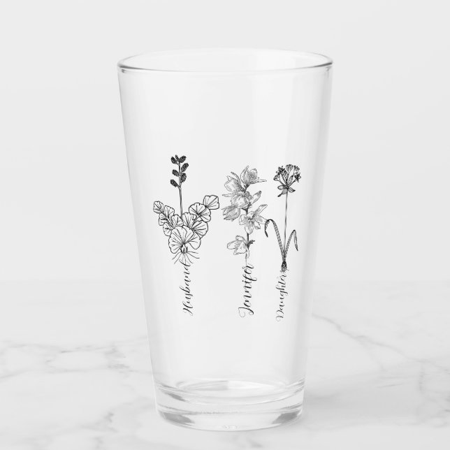 Custom birthflower Engrave name family Glaskopp (Framsida)