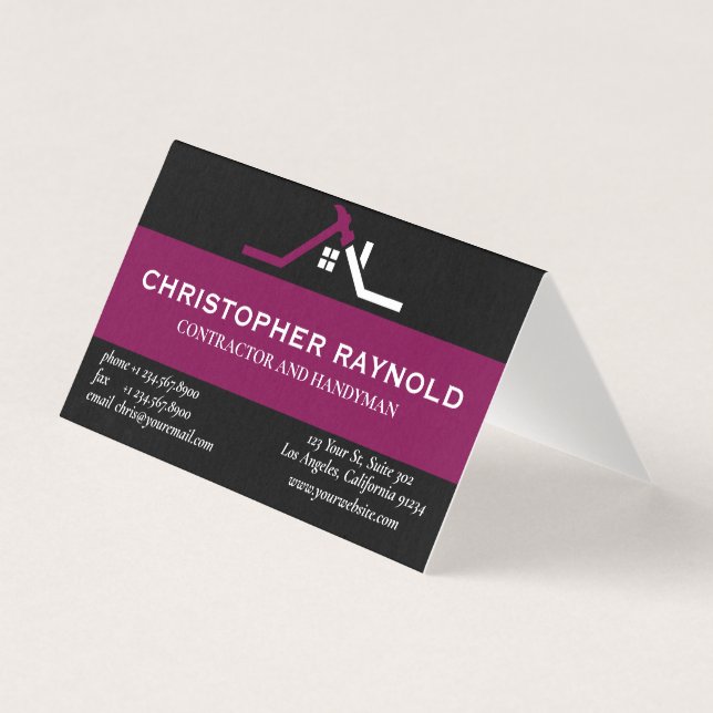 Custom Black and Wine Home Building Construction Kort (Framsida)