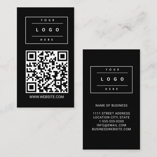 Custom Black Business Logo and Website QR Code Visitkort (Fram/baksida)