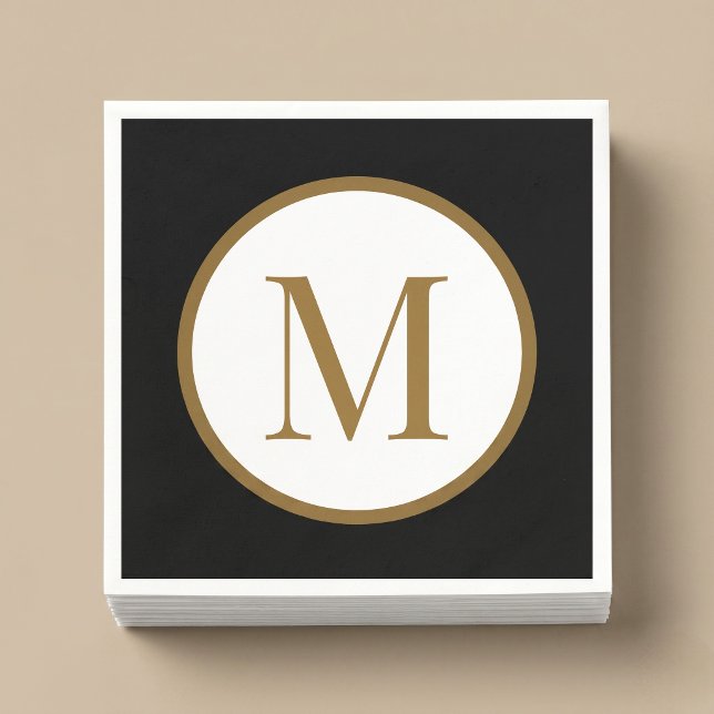Custom Black & Gold Center Seal Monogram Pappersservett (Skapare uppladdad)