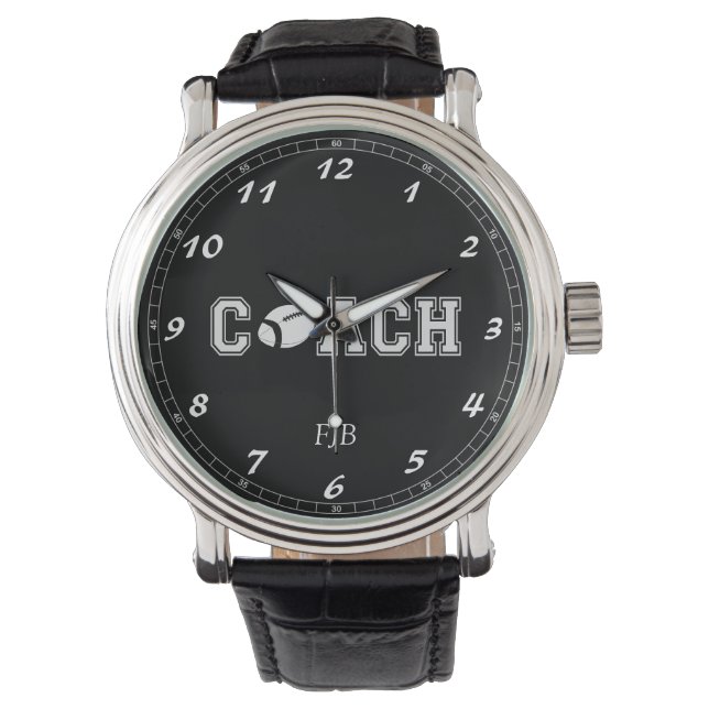 Custom Black Vintage Leather Watch Football Coach Armbandsur (Framsida)