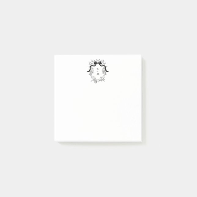 Custom Black & White Crest Monogram Post-it Notes (Framsida)