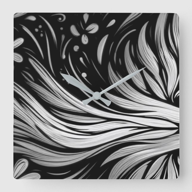 Custom Black + White Square Living Room Wall Clock Fyrkantig Klocka (Framsida)