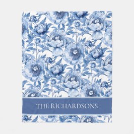 Custom Blue and White Chinoiserie Floral Pattern Fleecefilt