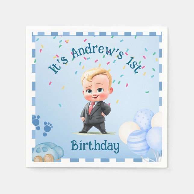 Custom Blue Baby Boy Party Napkin Set Pappersservett (Framsidan)
