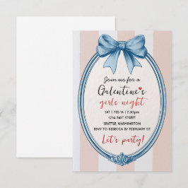 Custom Blue Bow Galentines Party Invitation OSA Kort