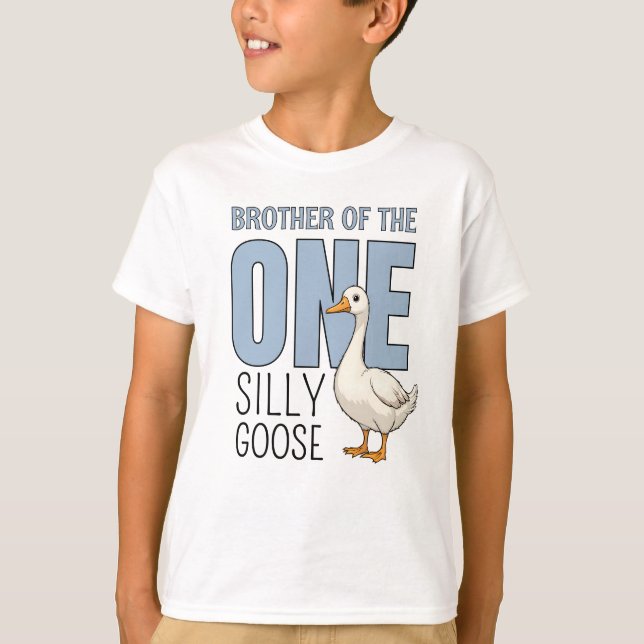 Custom Blue Brother of  One Silly Goose Birthday T Shirt (Framsida)