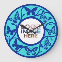 Custom Blue Butterfly Pattern Wall Clock Rund Klocka