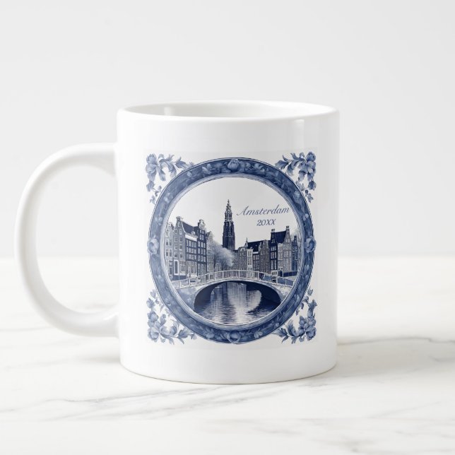 Custom Blue Delft Amsterdam Souvenir Jumbo Mugg (Vänster)