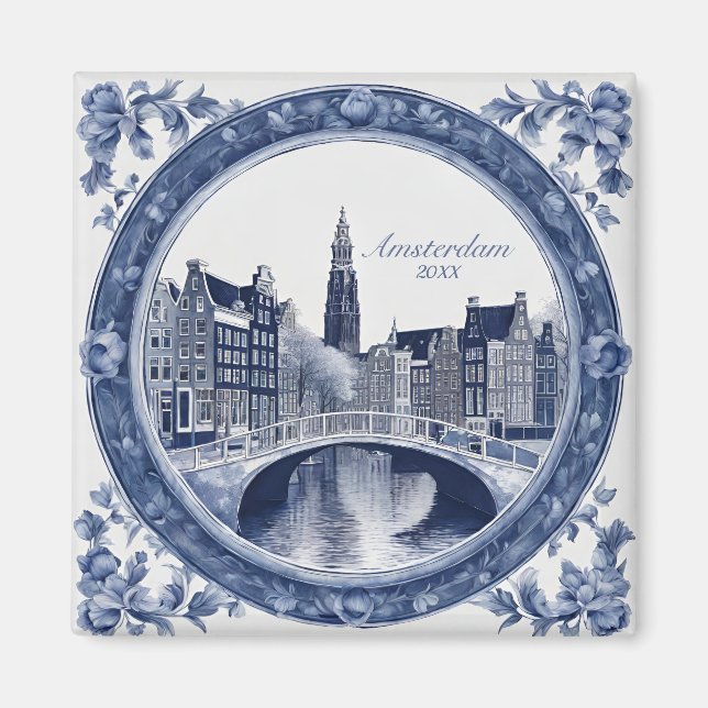 Custom Blue Delft Amsterdam Souvenir Magnet (Framsidan)