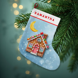 Custom Blue Gingerbread House Christmas Stocking Stor Julstrumpa