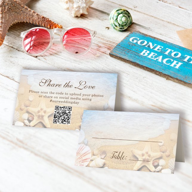 Custom Blue Ocean Tropical Beach Wedding Placeringskort (Skapare uppladdad)