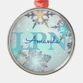 Custom Blue Personalized Name LPN Julgransprydnad Metall
