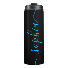 Custom Blue Script Name Black Thermal Tumbler