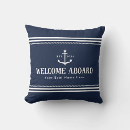 Custom Blue Striped Boat Nautical Welcome Aboard Kudde