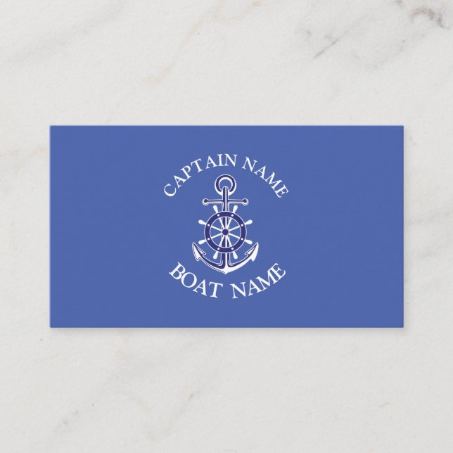 Custom boat captain name navy Business Card Visitkort (Framsida)