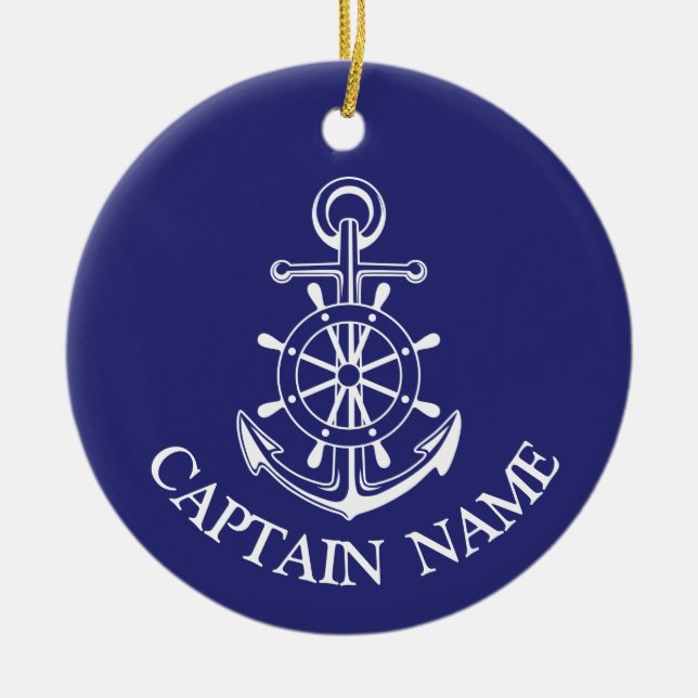 Custom boat captain name navy nautical sailor butt julgransprydnad keramik (Framsidan)