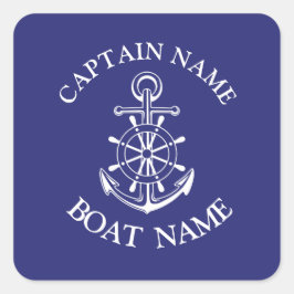 Custom boat captain name navy nautical sailor  cla fyrkantigt klistermärke