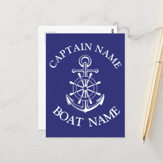 Custom boat captain name navy Postcard Vykort