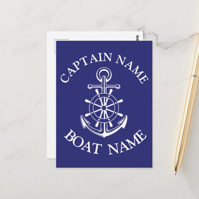 Custom boat captain name navy Postcard Vykort (Fram/Back In Situ)