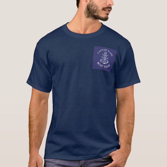 Custom boat captain name navy sailor t-shirt (Framsida)