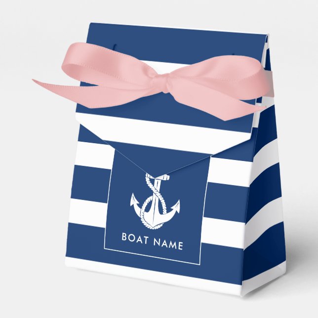 Custom Boat Name Nautical Anchor Coastal Wedding Presentaskar (Framsidan Sidan)