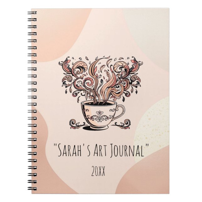 Custom Boho Botanical Coffee Art Spiral Journal Anteckningsbok (Framsidan)