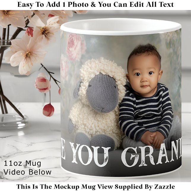 Custom Bold Love You Grandma One Photo Modern Coff Kaffemugg (Skapare uppladdad)