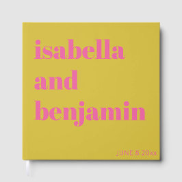 Custom Bold Names Modern Chartreuse Pink Wedding Gästböcker
