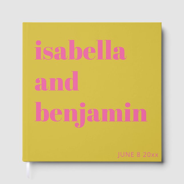 Custom Bold Names Modern Chartreuse Pink Wedding Gästböcker (Framsida)