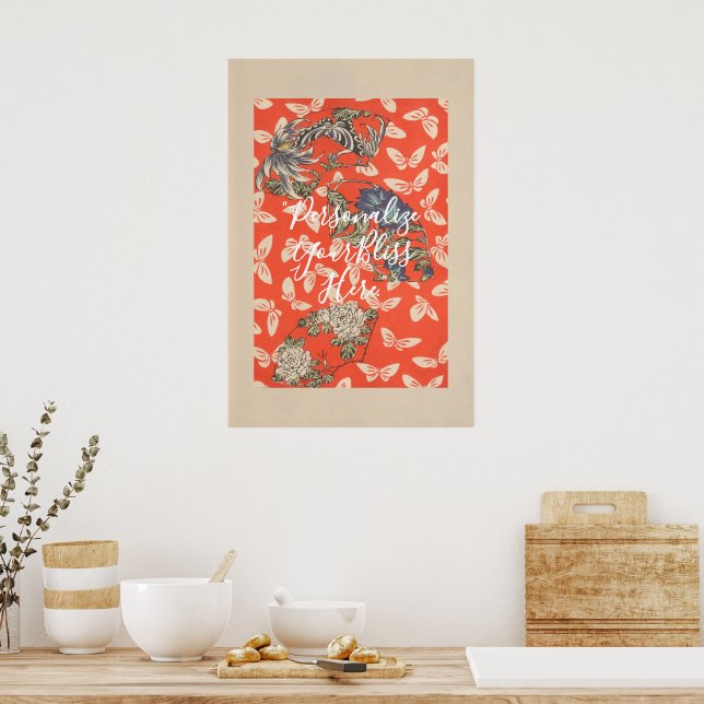 CUSTOM Bold Red Japanese Butterfly Pattern Art  Poster (Kök)