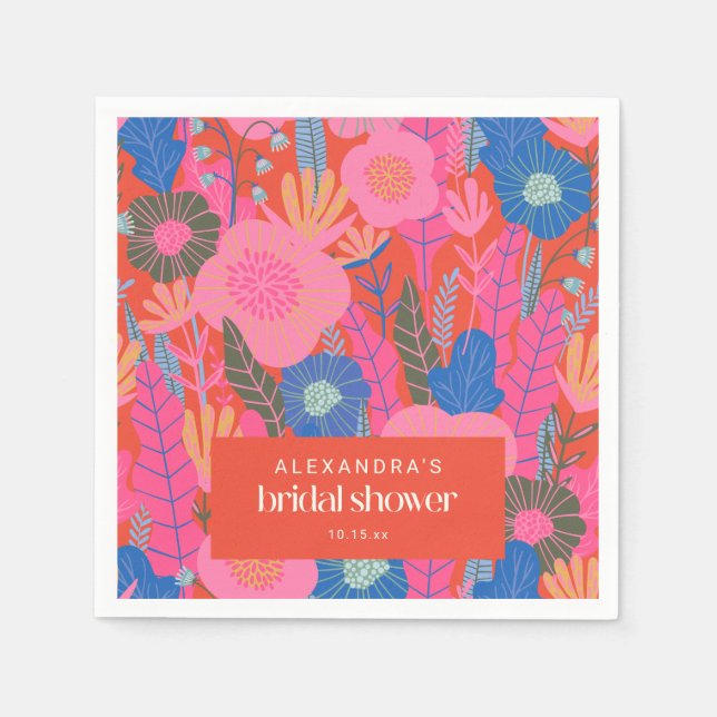 Custom Bridal Shower Boho Floral Pink Red Stylish Pappersservett (Framsidan)