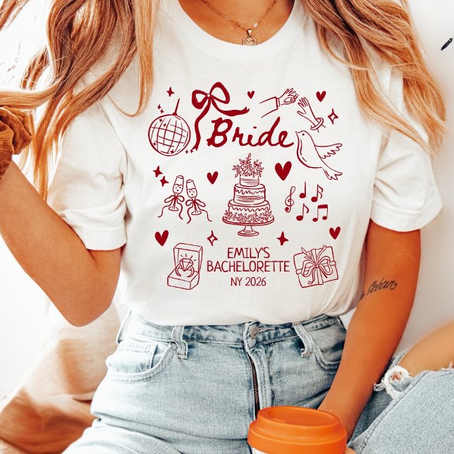Custom Bride Coquette Red Bow Bachelorette Party T Shirt (Skapare uppladdad)