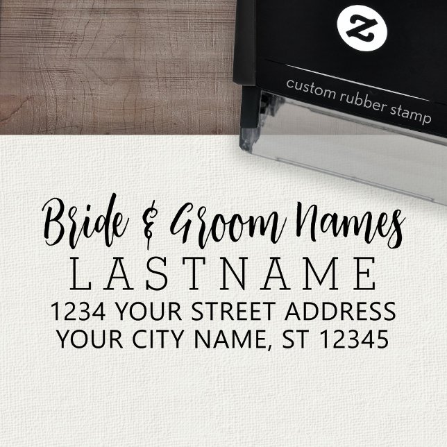Custom Bride Groom Wedding Name Return Address Självfärgande Stämpel (Custom Self-Inking Rubber Stamp)
