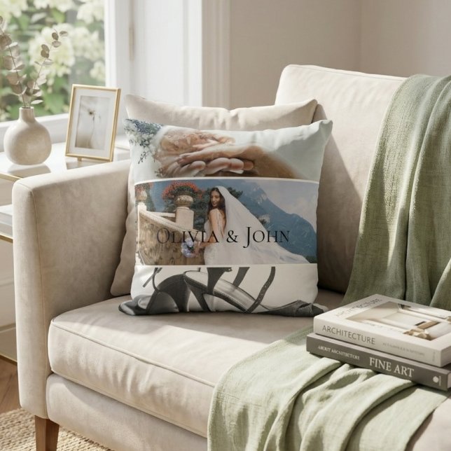 Custom Bride Wedding Photo Collage  Kudde (Skapare uppladdad)