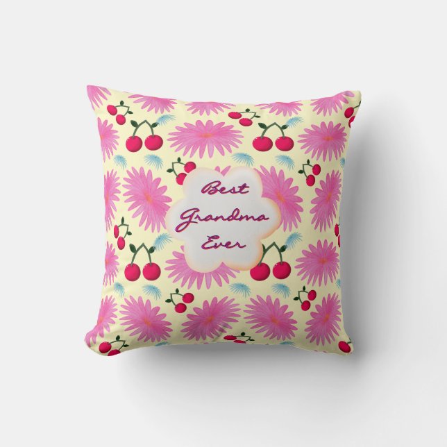 Custom Bright Pink Floral Cherry Pattern  Kudde (Framsida)