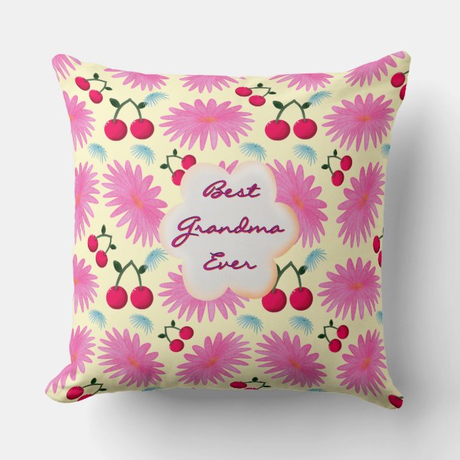 Custom Bright Pink Floral Cherry Pattern  Kudde (Framsida)