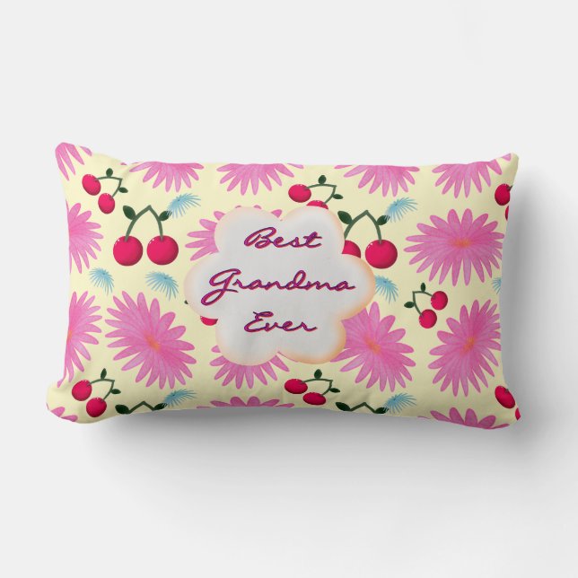 Custom Bright Pink Floral Cherry Pattern  Lumbarkudde (Framsida)