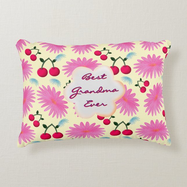 Custom Bright Pink Floral Cherry Pattern  Prydnadskudde (Framsidan)