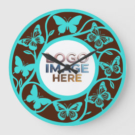 Custom Brown Cyan Butterfly Pattern Clock Rund Klocka