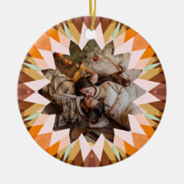 Custom Brown Orange Christmas Star Photo Gift Tree Julgransprydnad Keramik