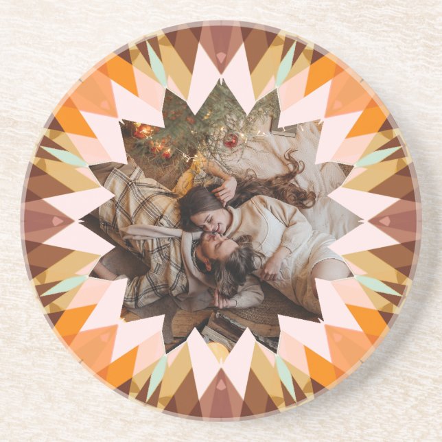 Custom Brown Orange Christmas Star Photo Gift Underlägg (Framsidan)