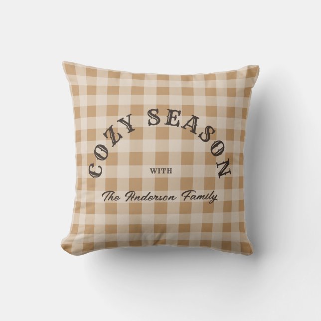 Custom Brown Script Rustic Western Gingham Pattern Kudde (Framsida)