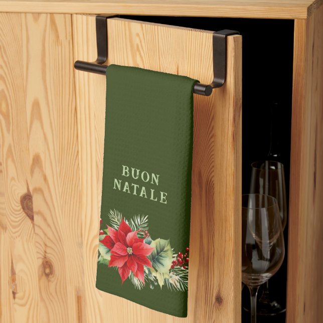 Custom Buon Natale Floral Kitchen Accessories Kökshandduk (Thirds Fold)
