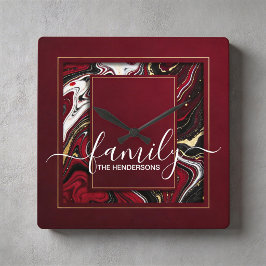 custom burgundy gold marble fyrkantig klocka