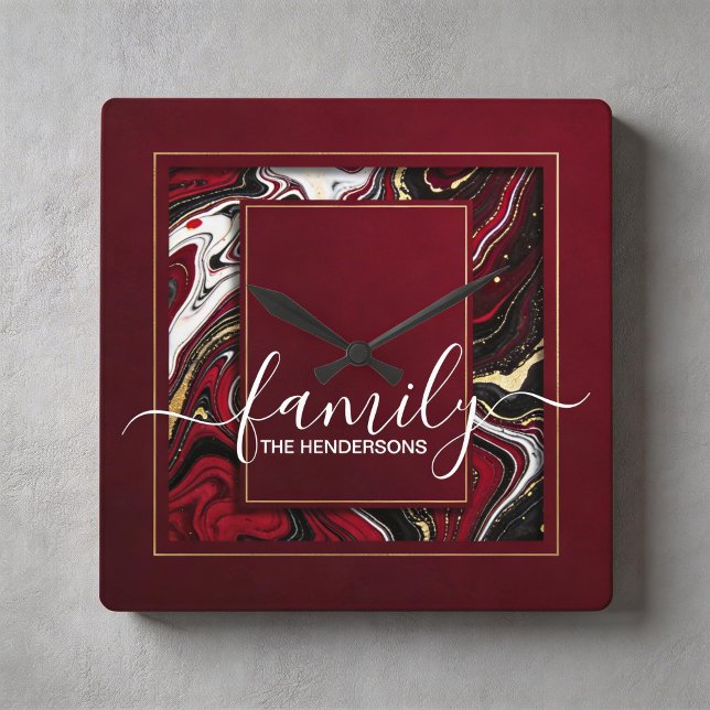 custom burgundy gold marble fyrkantig klocka (Skapare uppladdad)
