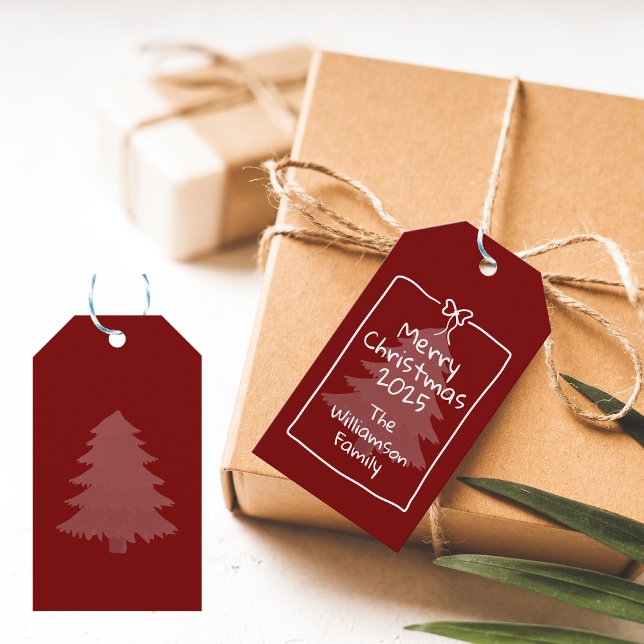 Custom Burgundy Whimsical Doodle Christmas Gift  Presentetikett (Skapare uppladdad)